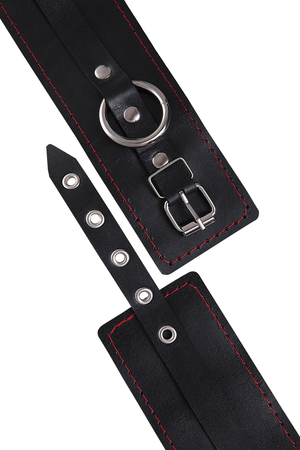 Черные кожаные однослойные оковы с контрастной строчкой (Цвет: черный)