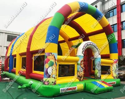 Надувной батут "Страна Сафария" с крышей и пневмопушками