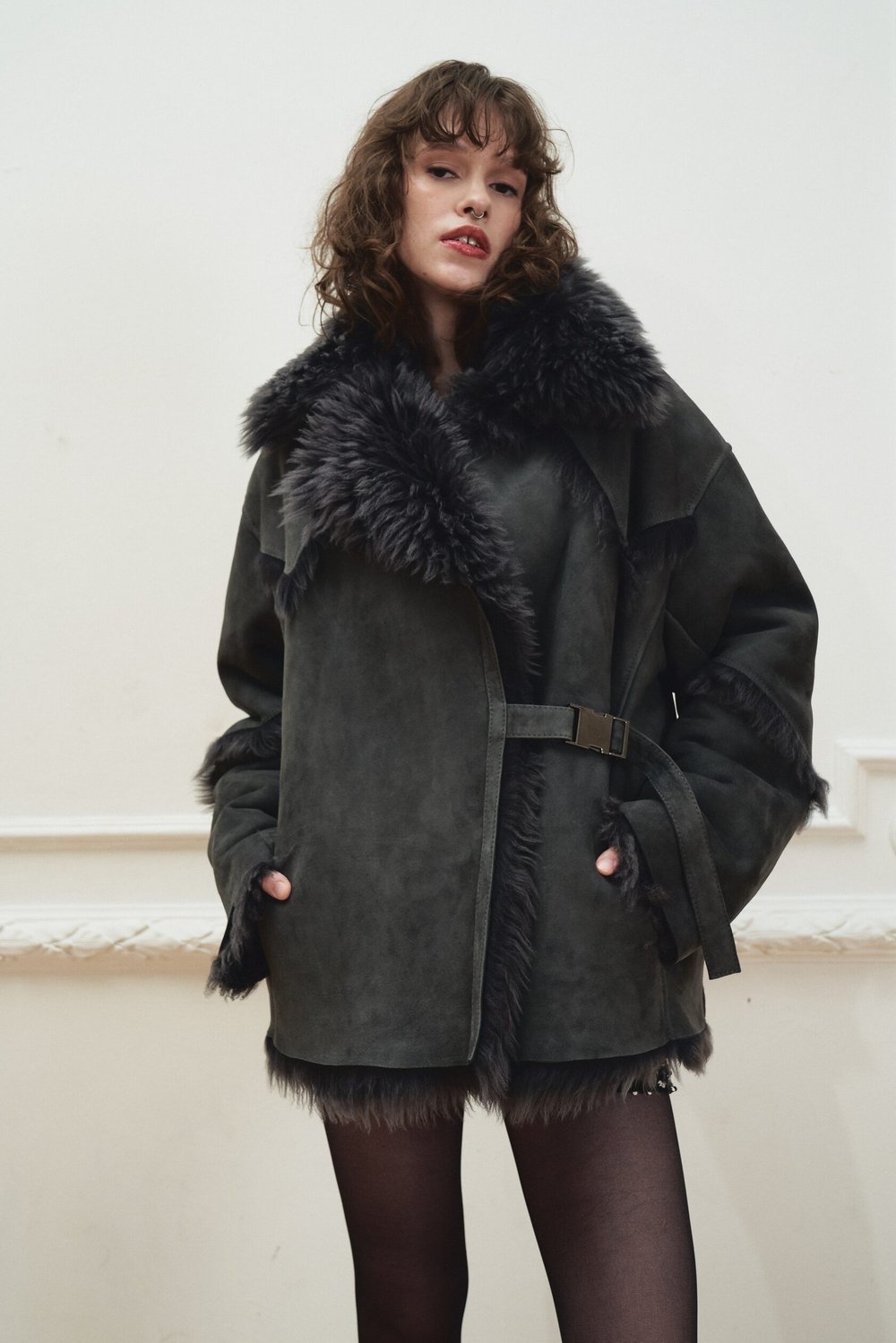 Двусторонняя шубка Grey, Серая