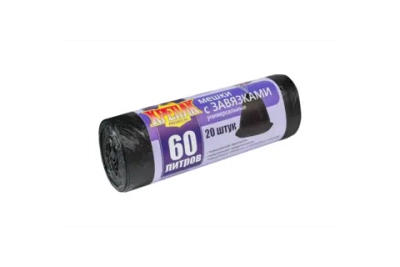 Мешки для мусора 60л. 20шт. с завязками КРЕПАКОФ в рулоне 12мк