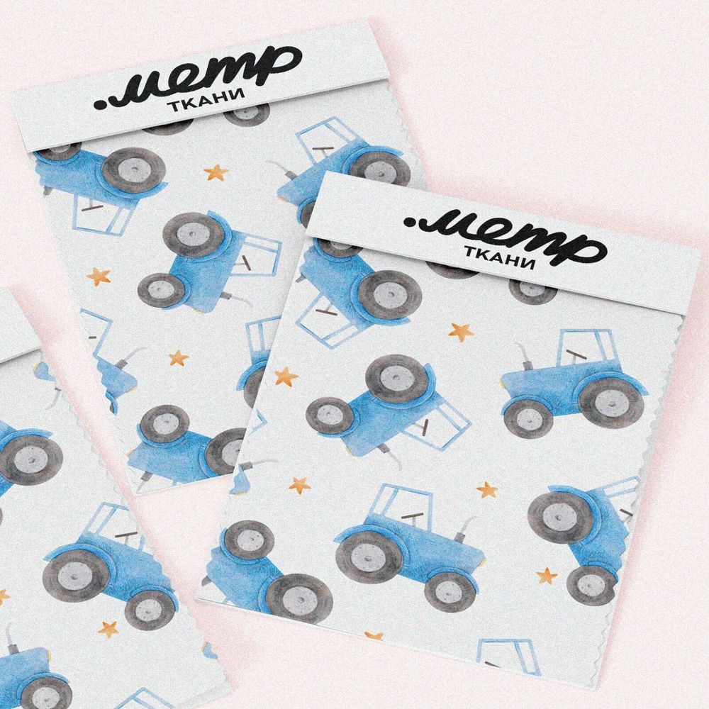 Ткань кулирная гладь синий трактор