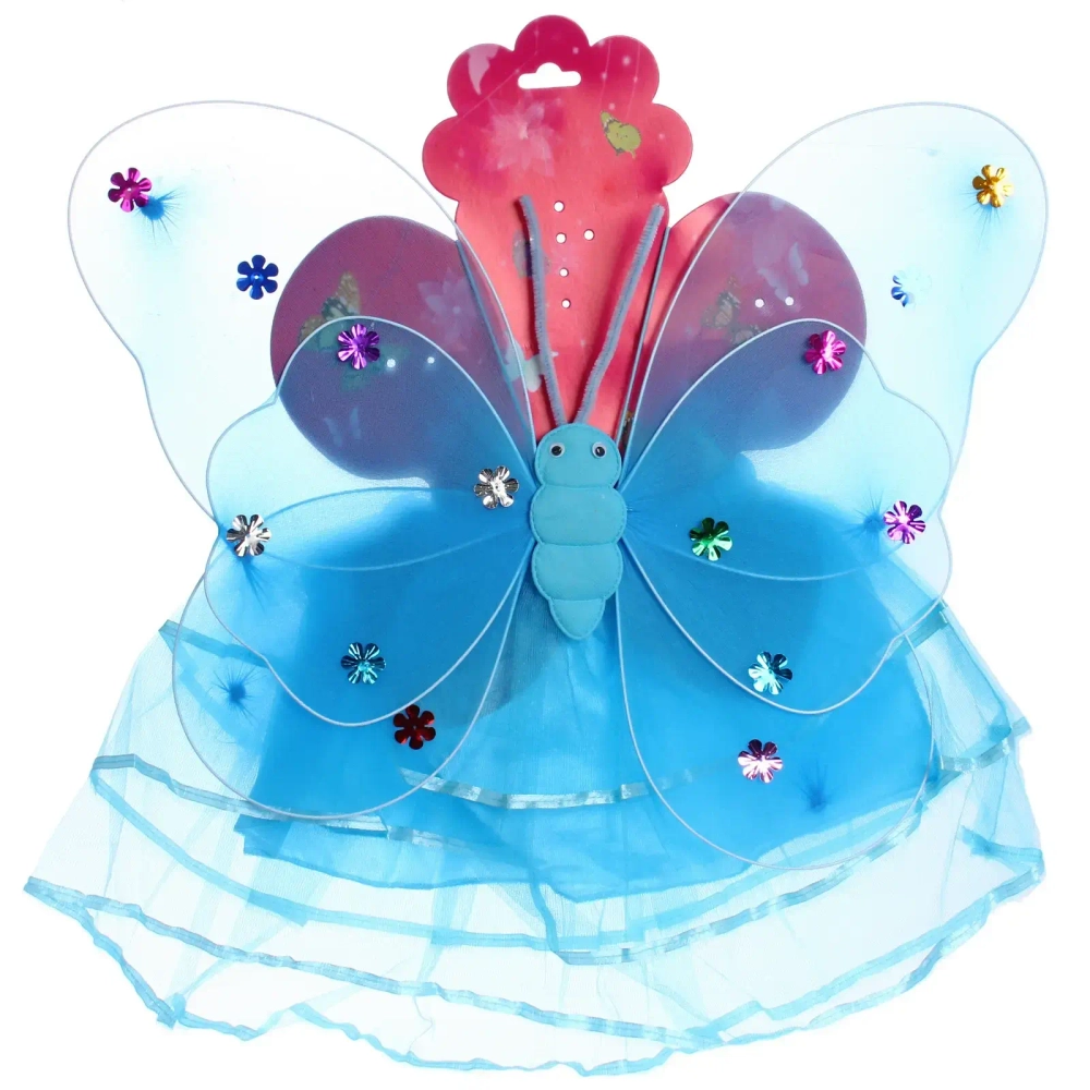 Карнавальный костюм «Волшебная сказка» (юбка, крылья, волшебная палочка, ободок), Голубой