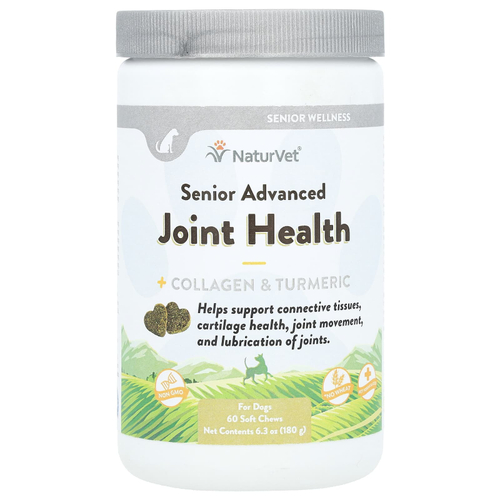 NaturVet, Senior Advanced, здоровье суставов, с коллагеном и куркумой, для собак, 60 жевательных таблеток, 180 г (6,3 унции)