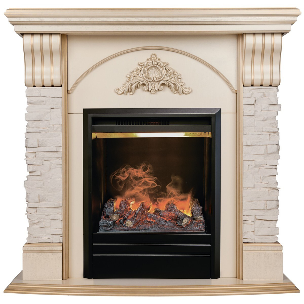 Электрокамин RealFlame Athena WT белый дуб с золотой патиной с очагом 3D Olympic