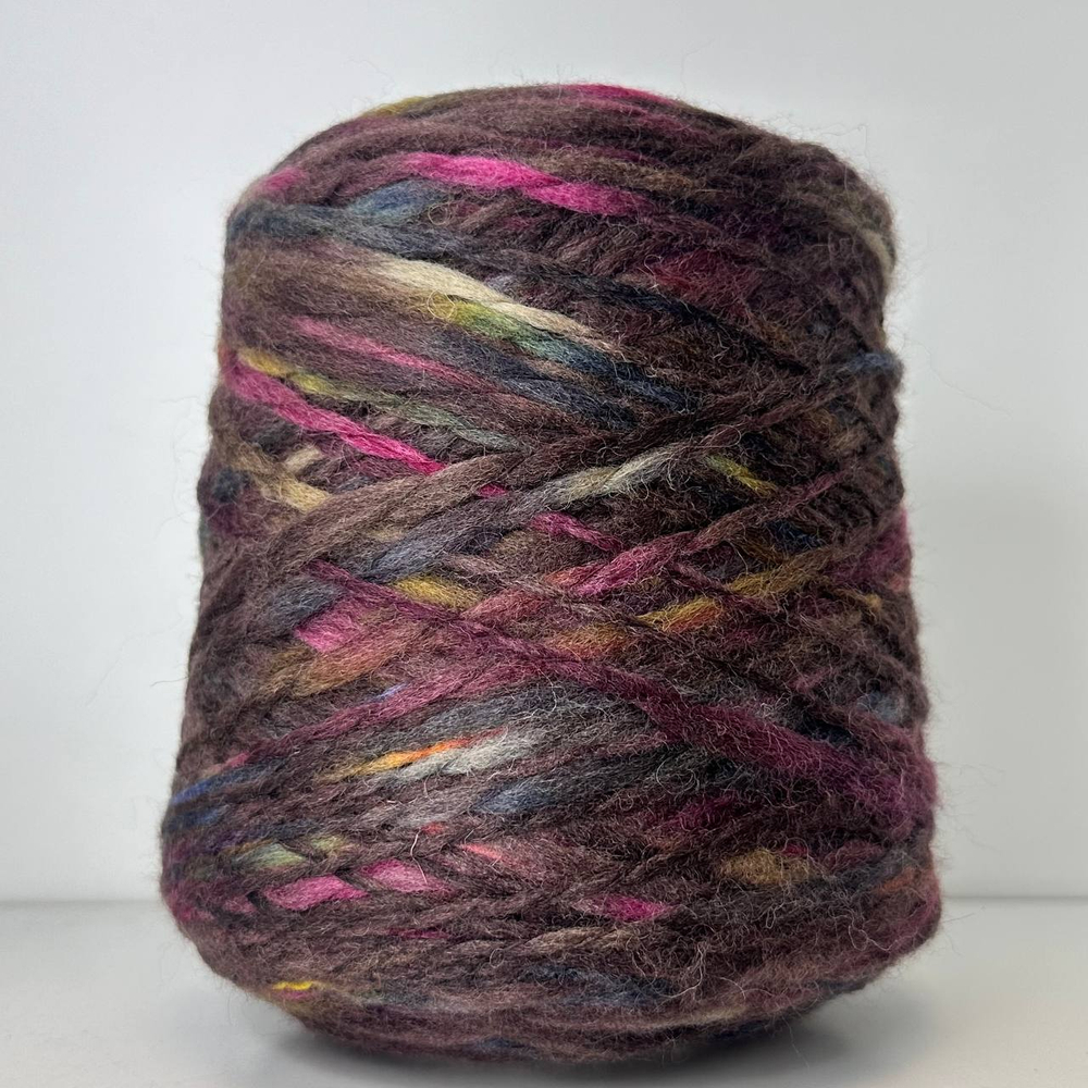 OLAF - Be.Mi.Va; 100% мерино; 100м/100гр; col.Umber, цвет: темно-коричневый с бордовыми, синими, зелеными, желтыми фрагментами