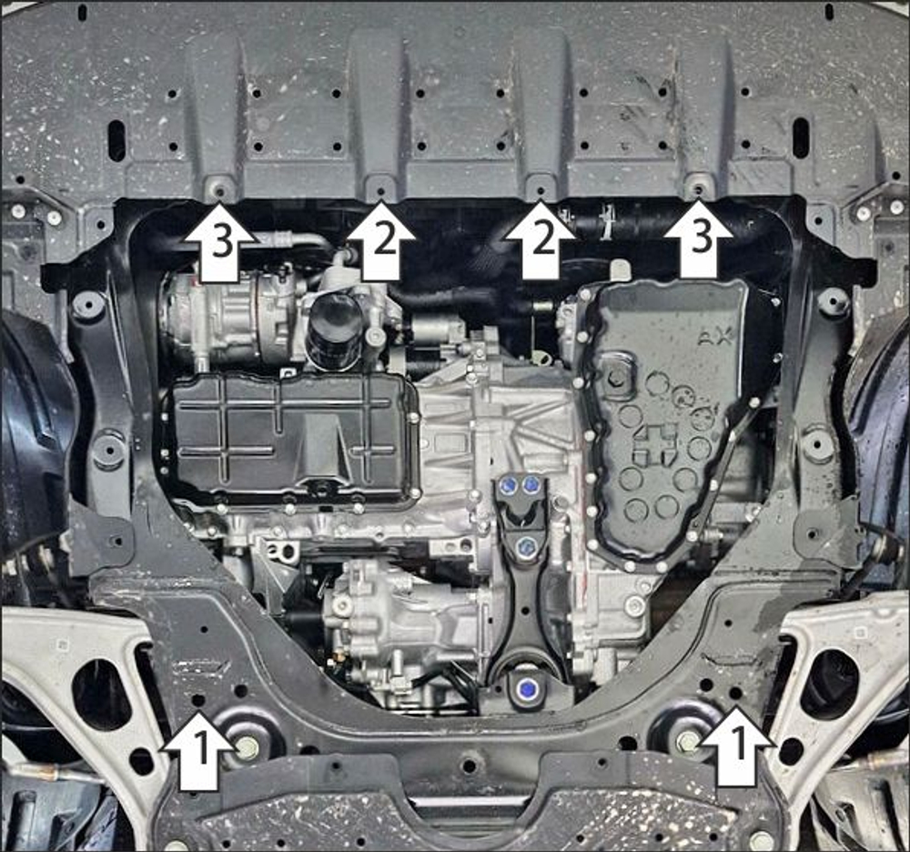 Защита картера двигателя, КПП. 2 мм, Сталь. для Mitsubishi Outlander IV 2022-2024, Motodor.71305