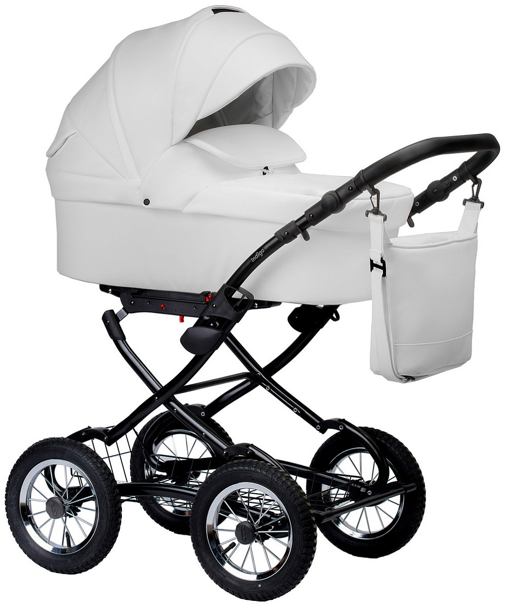 Детская коляска Indigo Barbara Eco Classic 3 в 1 с автокреслом Avionaut Cosmo Black Be05 белая кожа