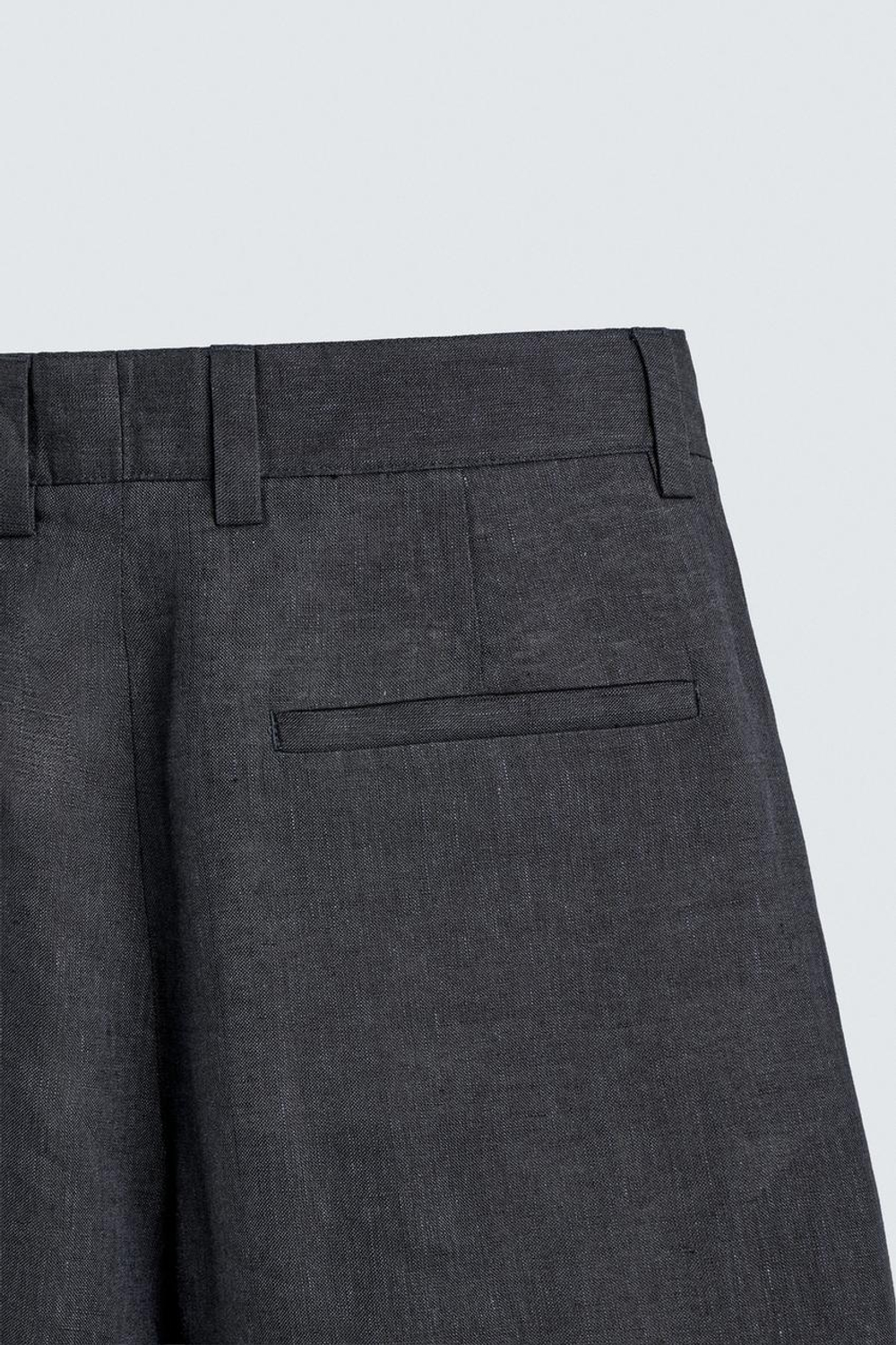 ZARA БРЮКИ ИЗ 100% ЛЬНА С ЗАЩИПАМИ, ИНДИГО