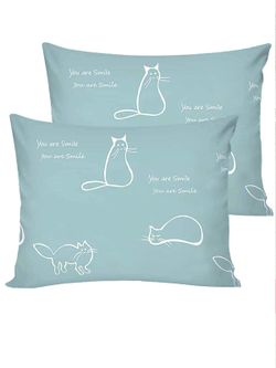 Постельное белье перкаль Сказка "Котики (мята)/Николь" 1,5-сп Наволочка 50х70 см 1 шт Простынь на резинке 90x200 см Пододеяльник 145x215 см