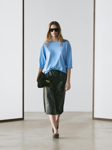 Massimo Dutti Свитер из смешанного хлопка с короткими рукавами, синий