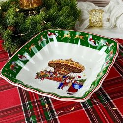 Lenardi 305-182 Квадратный салатник 22.5х6см НОВЫЙ ГОД в под.уп.(х18)Фарфор