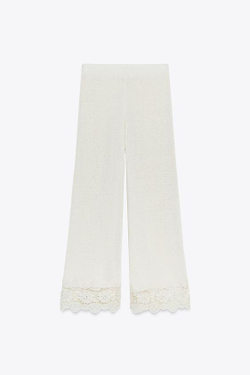 ZARA КОМБИНИРОВАННЫЕ БРЮКИ С ГИПЮРОМ, ЭКРЮ