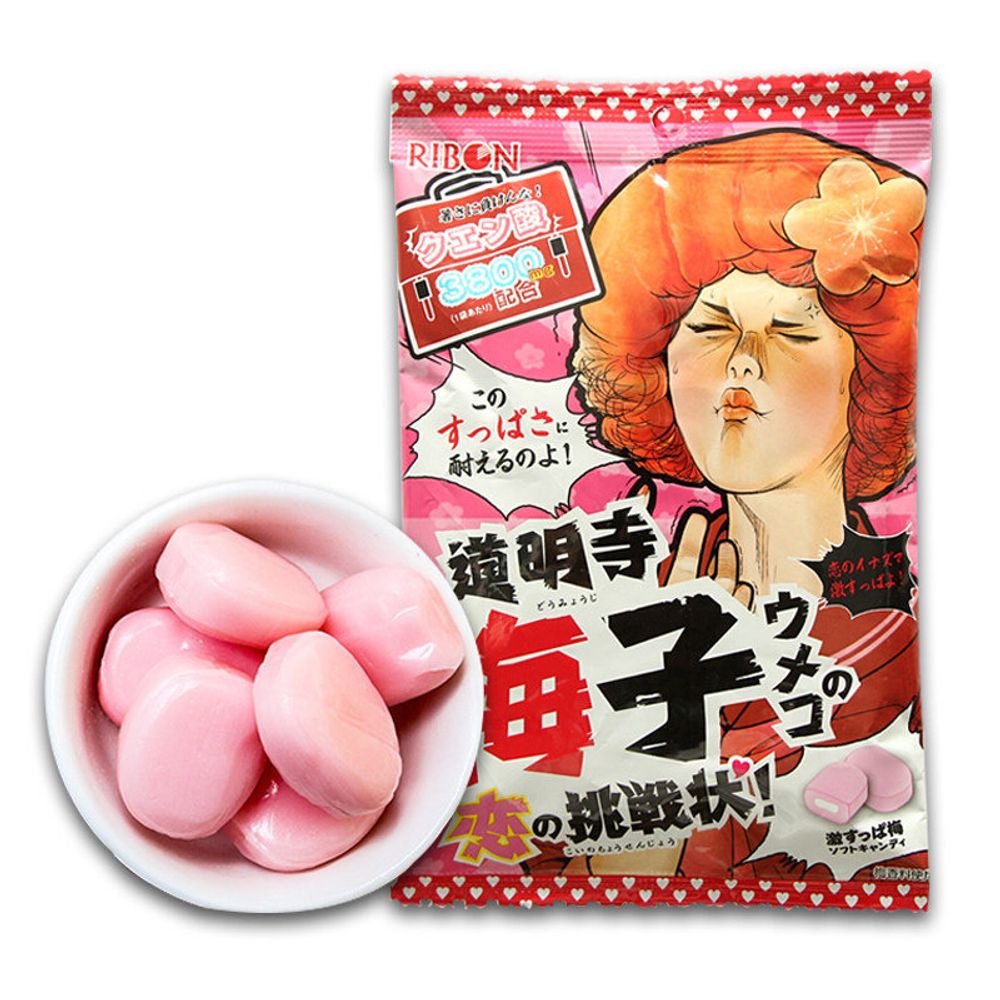 Жевательные конфеты Ribon Doumyoji Umeko Soft Candy с кислой начинкой со вкусом сливы 60 г