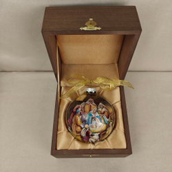 Коллекционный елочный шар с росписью Палех "Рождество Христово" в футляре