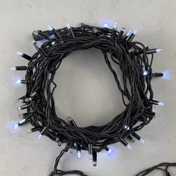 Светодиодная гирлянда Sealed с супер-мерцанием 10 м., 220V ., 75 холодных белых LED ламп, черный каучук, LTC (LL75ABL-1-2W)