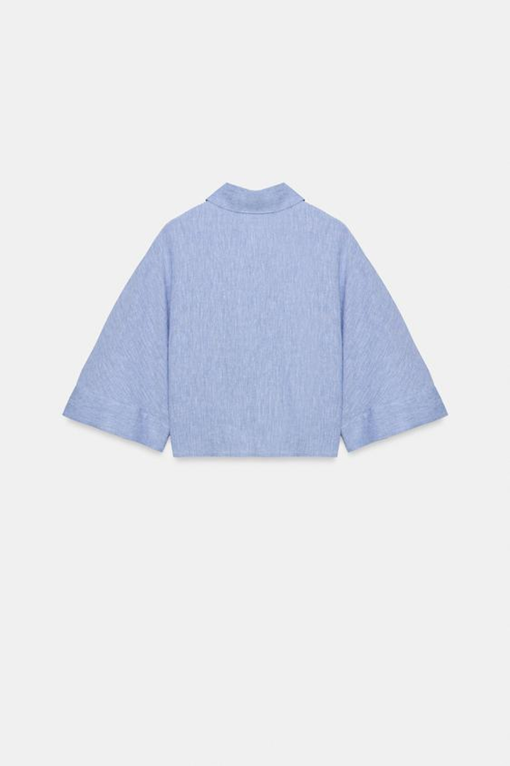 ZARA РУБАШКА С УЗЛОМ ИЗ СМЕСОВОГО ЛЬНА, ГОЛУБОЙ