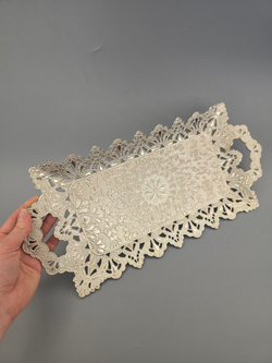 Поднос прямоугольный декоративный 40*20 "Изящество" металлический /ACAR. Турция (серебристый)