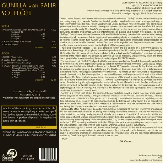 Gunilla von Bahr – Solflojt - AudioNautes LP