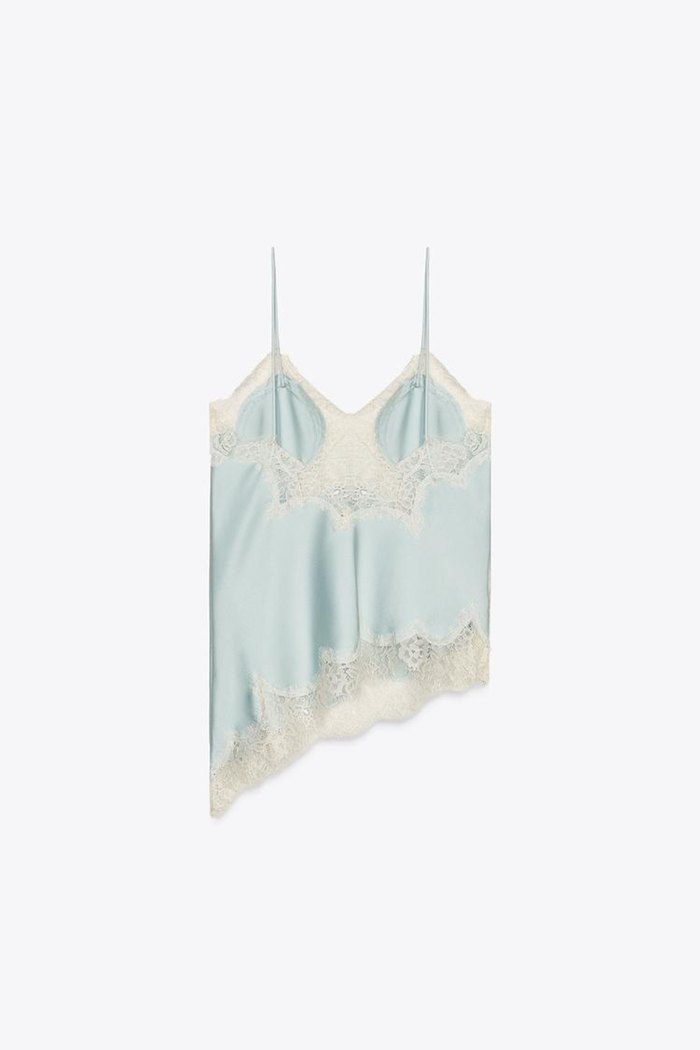 ZARA ТОП В БЕЛЬЕВОМ СТИЛЕ С КРУЖЕВОМ — ZW COLLECTION, НЕБЕСНО-ГОЛУБОЙ