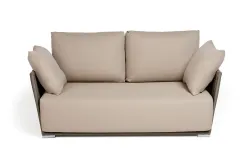 "Форли" диван 2-местный плетеный из роупа, каркас алюминий светло-серый (RAL7035) муар, роуп серо-коричневый 23мм, ткань Mossle бежевая