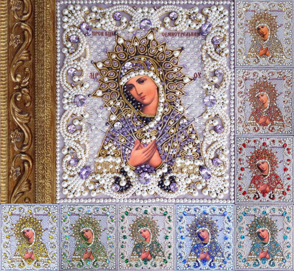 Принт-ЖС4 Ткань с нанесенной авторской схемой Богородица Семистрельная (Жемчужная серия) +инструкция