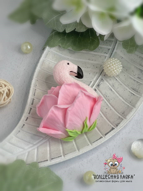 Силиконовая форма Фламинго с розой
