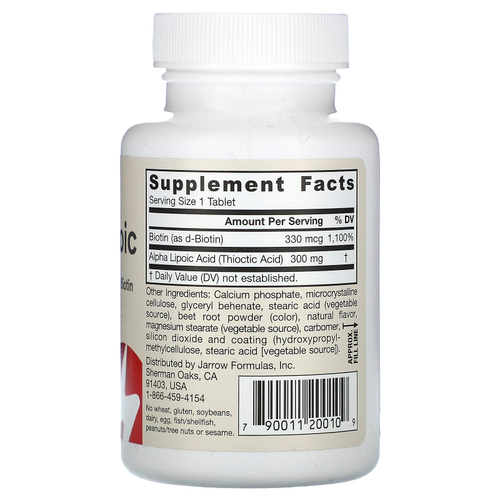 Jarrow Formulas, Alpha Lipoic Sustain, альфа-липоевая кислота с биотином, 300 мг, 60 таблеток