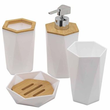 Набор для ванной комнаты 4пр. (мыльница, дозатор для мыла, подставка для зубных щеток, подставка для косметических аксессуаров) La and Te beaute LT-BSP-2WH