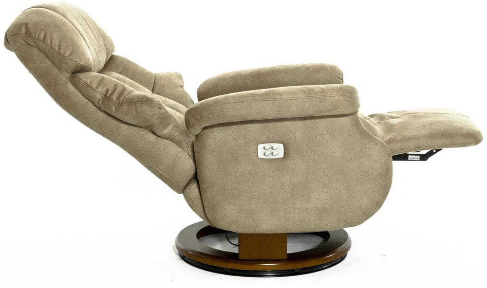 Кресло реклайнер Relax Lux Electro S16099RWB, искуственный нубук бежевый (02), основание дерево темный орех (029)