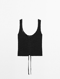 Massimo Dutti Топ-корсет из кружева кроше, черный