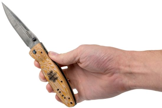 Складной нож Mcusta Toyotomi Hideyoshi Damascus Staminawood Handle MC-0182D c клинком из стали VG-10 San Mai (Laminated Stainlesss Damascus) рукоять дерево