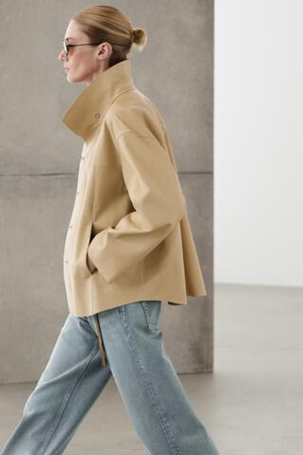 Massimo Dutti Рубашка из кожи наппа, ванильный
