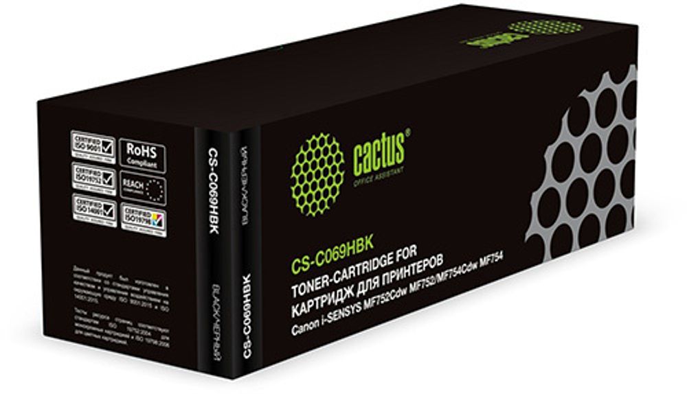 Картридж Cactus CS-C069HBK (069H) черный (7600стр.) для Canon i-SENSYS MF752Cdw MF752/MF754Cdw MF754