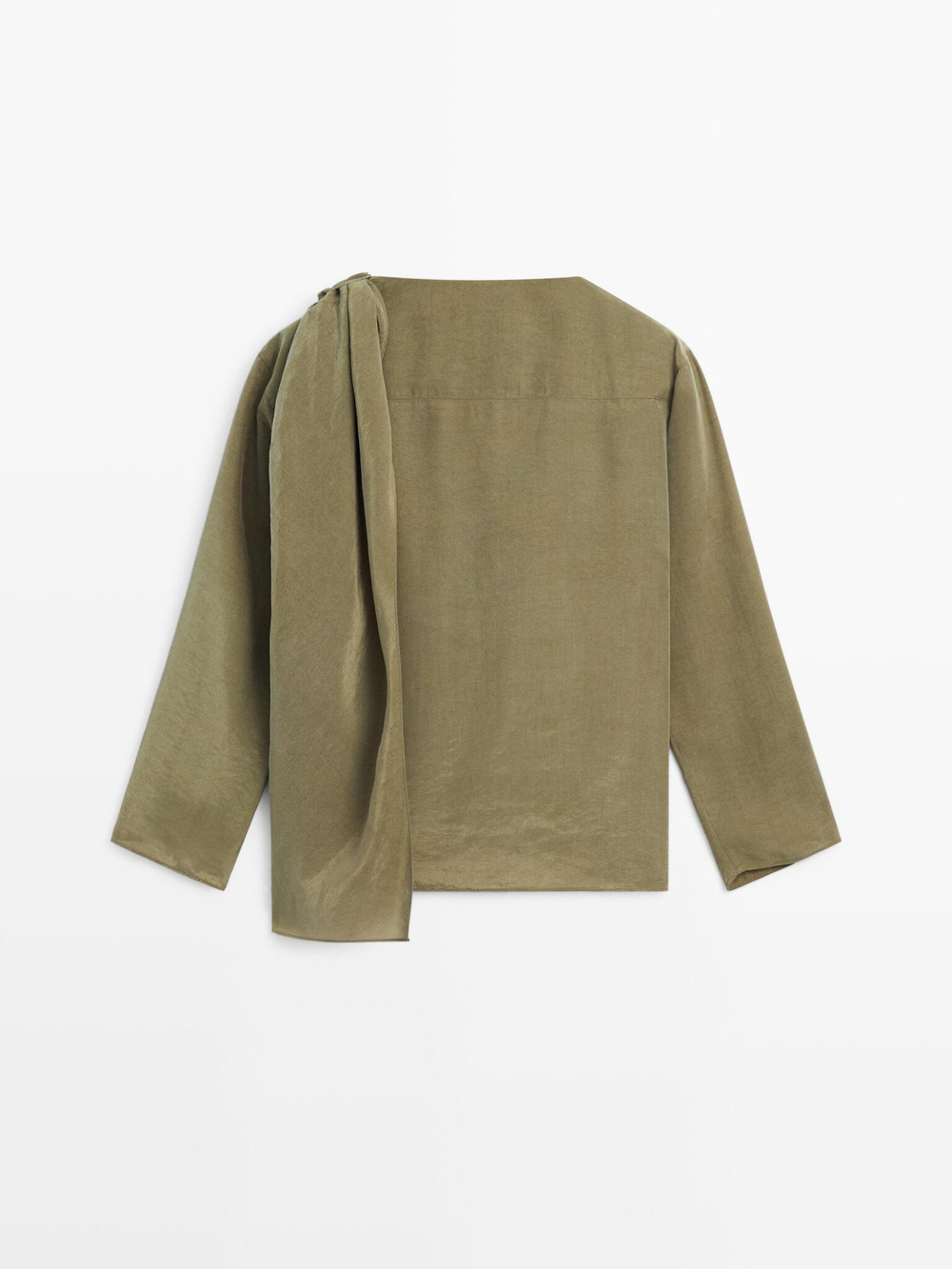 Massimo Dutti Блуза из струящейся ткани с объемным воротником, зеленый