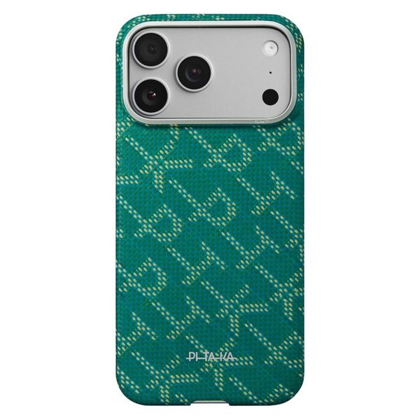 Чехол Pitaka Edge Case для iPhone 17 Pro, Зеленый монограм | Monogram Gold/Green