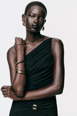 ZARA БОДИ АСИММЕТРИЧНОГО КРОЯ СО СБОРКАМИ, ЧЕРНЫЙ