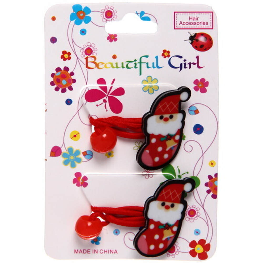 Резинки для волос детские 2шт. «Новогодняя Сказка - Озорной Дед Мороз», цвет красный, d-9см