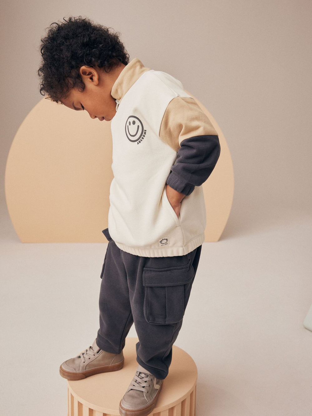 Толстовка на молнии и брюки карго в комплекте для мальчика Next N96-331, Серый, Бежевый