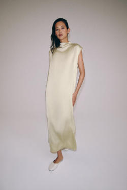 ZARA АТЛАСНОЕ ПЛАТЬЕ С НАВЕСНЫМИ ПЕТЛЯМИ — ZW COLLECTION, ЦВЕТ МОРСКОЙ ВОЛНЫ