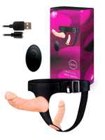 Женский страпон с 2 насадками, вибрацией и пультом ДУ (Цвет: телесный с черным)