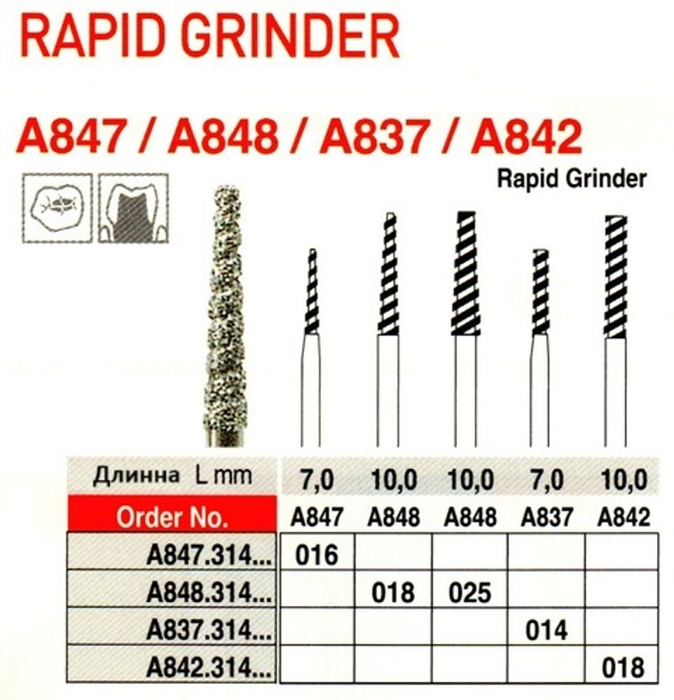 EDENTA A848.314.018 Алмазный бор Rapid Grinder A848 FG, d 1,8 мм, зернистость стандартная, форма конус