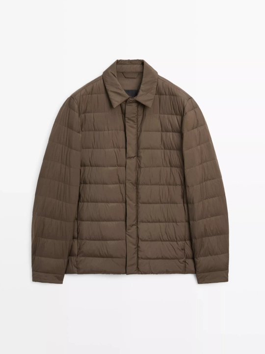 Massimo Dutti Непромокаемая легкая парка из смесового пуха, коричневый