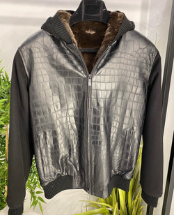 Бомбер Loro Piana с мехом со вставками кожи крокодила