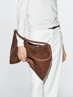 Massimo Dutti Большая плетеная сумка-саквояж из кожи наппа, коричневый