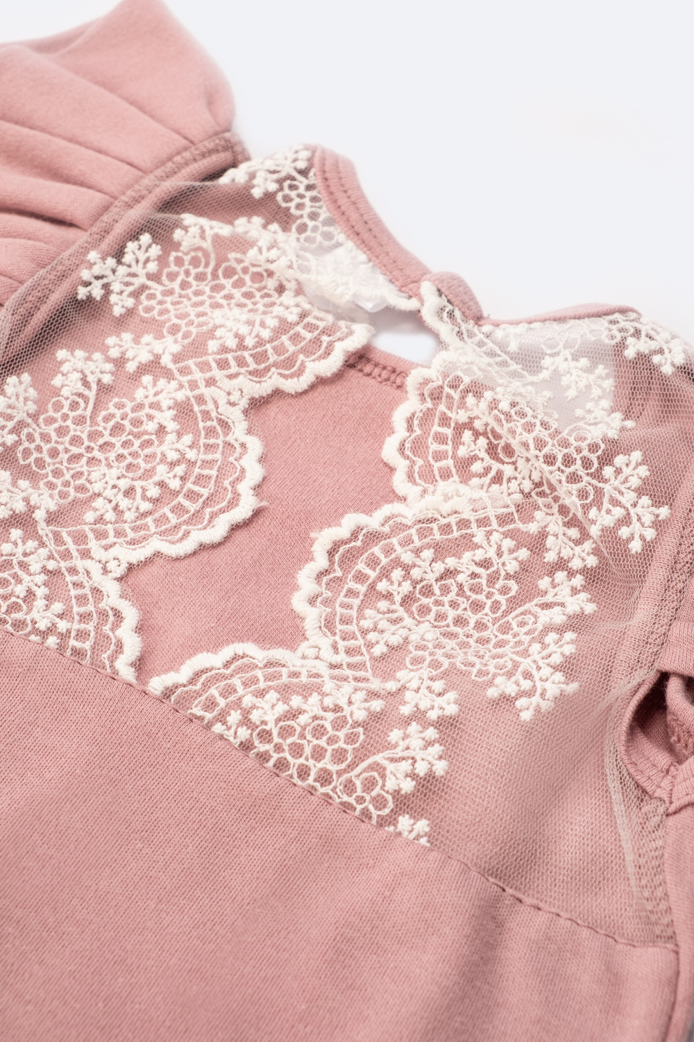 Боди c кружевной спинкой с кор.рукавом, Пудровый