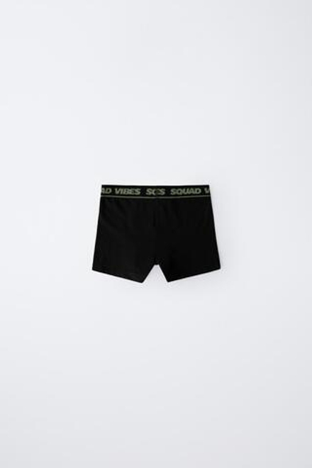 ZARA НАБОР ИЗ ТРЕХ ТРУСОВ-БОКСЕРОВ С НАДПИСЬЮ, ЧЕРНЫЙ