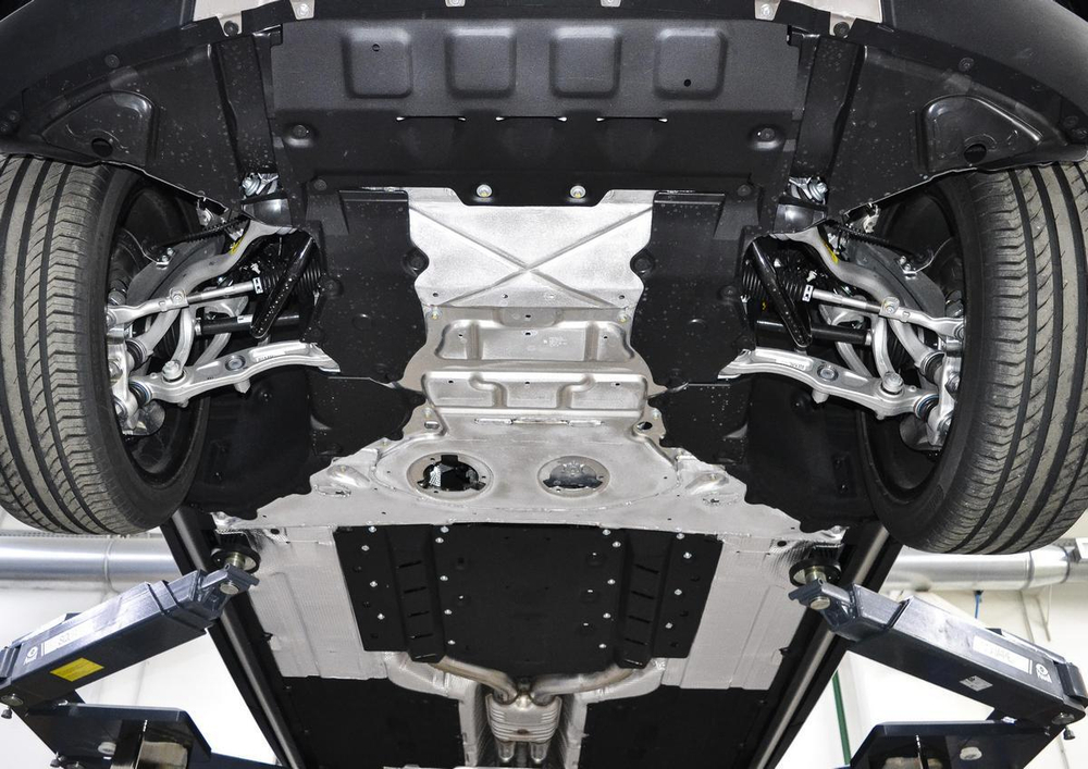 Защита радиатора, КПП и РК Rival (черная) для Rolls-Royce Cullinan (V - 6.7) 2018-н.в., штампованная, алюминий 4 мм, с крепежом, 4 части, K333.2503.1