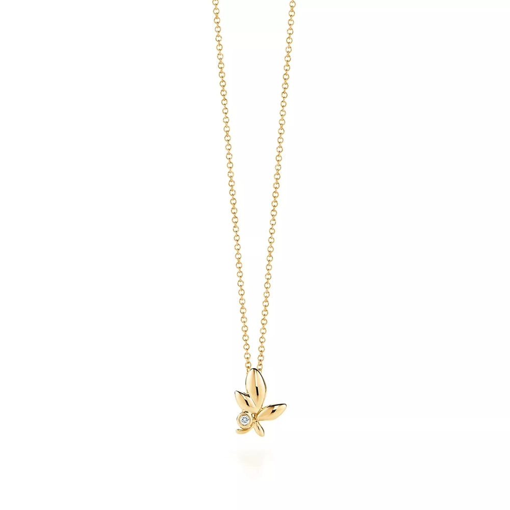 Подвеска из жёлтого золота с бриллиантом, Tiffany 🌿 Olive Leaf. Единственная в наличии