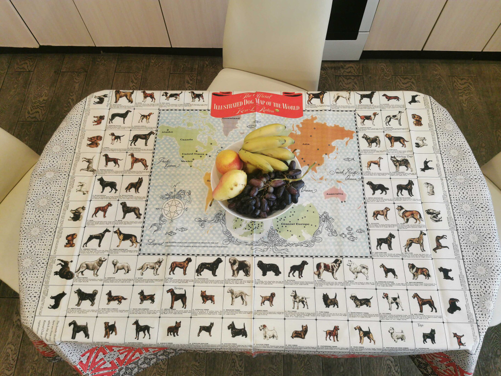 Скатерть "Породы собак на карте Мира"