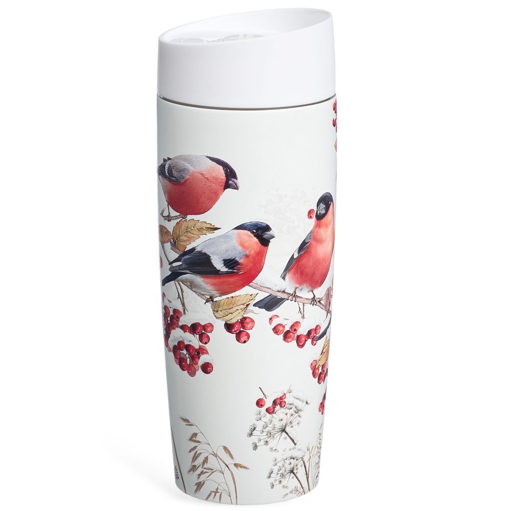 ТЕРМОКРУЖКА AGNESS "СНЕГИРИ" 360МЛ, КОЛБА НЕРЖ.СТАЛЬ 18/10